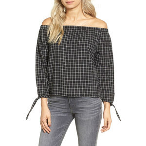 MADEWELL Plaid Off The Shoulder Window Pane Top L NEW WITH TAGS